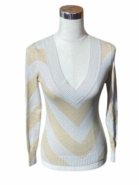 Express XS Gold Sparkle Two Tone Chevron Sweater